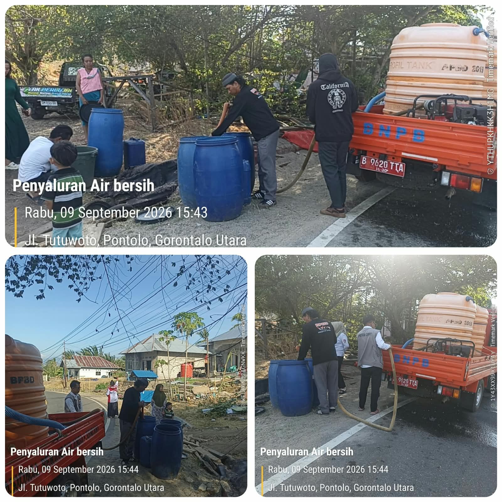 TRC BPBD Gorut Salurkan 4.400 Liter Air Bersih ke Desa Tutuwoto Kecamatan Anggrek kepada 525 Warga Terdampak