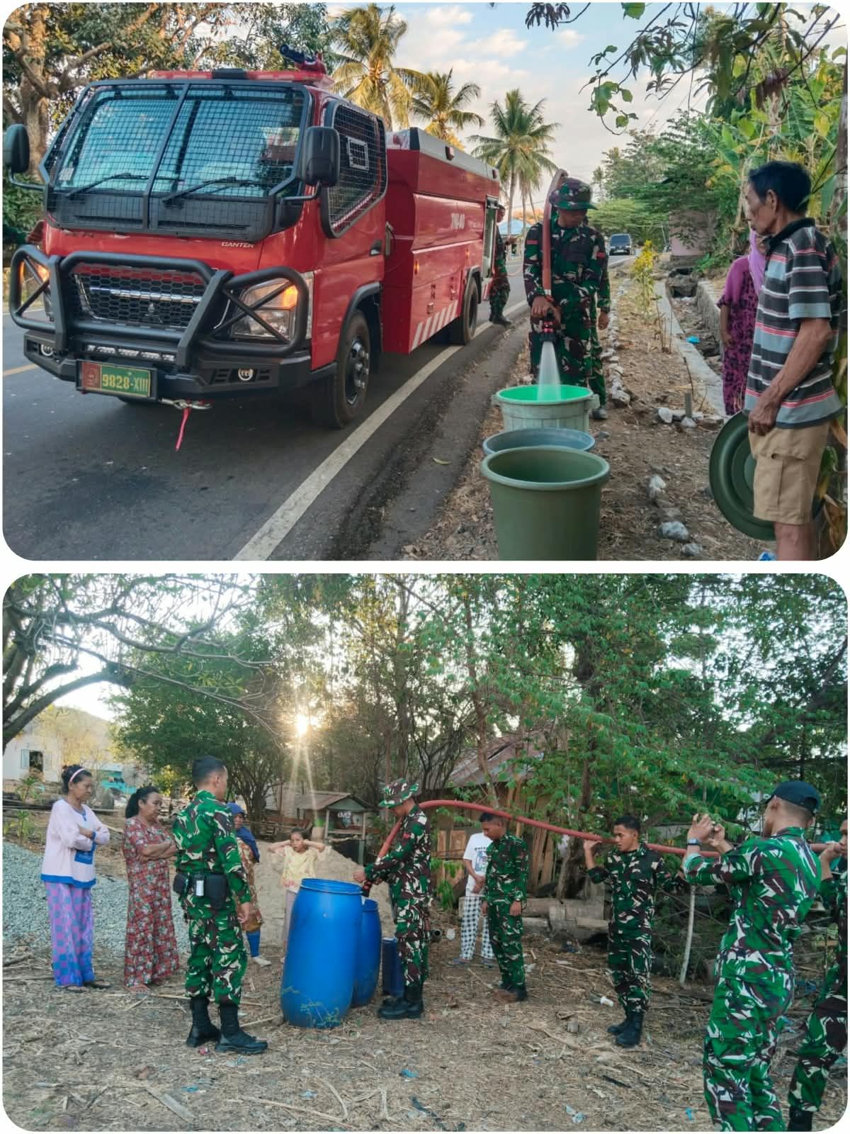 Sinergi Pemerintah dan TNI Hadapi Krisis Air : Yonif 715/Motuliato Salurkan 5.000 Liter Air untuk 3 Dusun di Desa Tutuwoto 