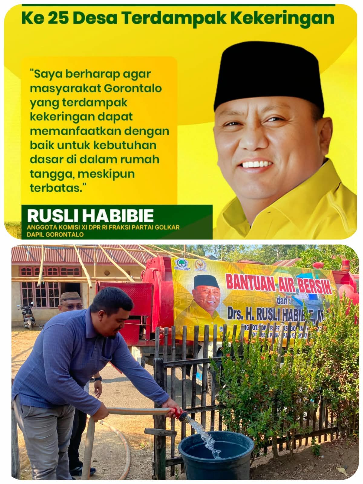 Anggota DPR RI Rusli Habibie Turun Tangan Bantu Warga Gorut, Air Bersih Disalurkan ke Wilayah Terdampak Kekeringan Ekstrem