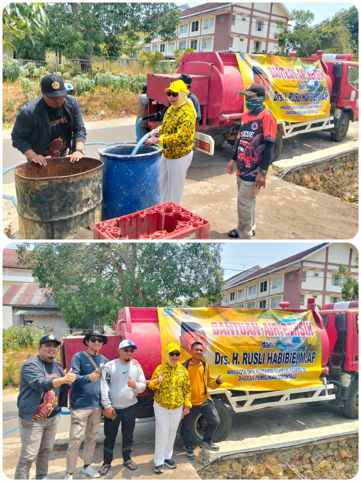 Wabup Nurjanah Hasan Yusuf Bersama Karang Taruna Salurkan Bantuan Air Bersih dari Aggota DPR RI Rusli Habibie ke Warga Desa Ombulodata
