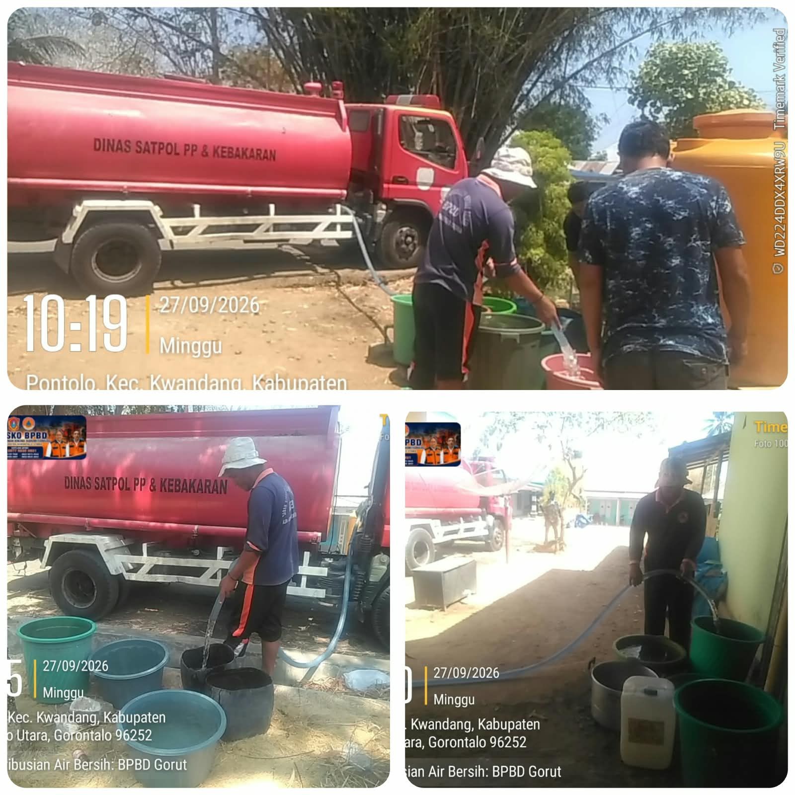 Kemarau Belum Berakhir, BPBD Gorut Kembali Distribusikan 18 Ribu Liter Air Bersih ke Warga Desa Ombulodata, Desa Pontolo dan Desa Jembatan Merah