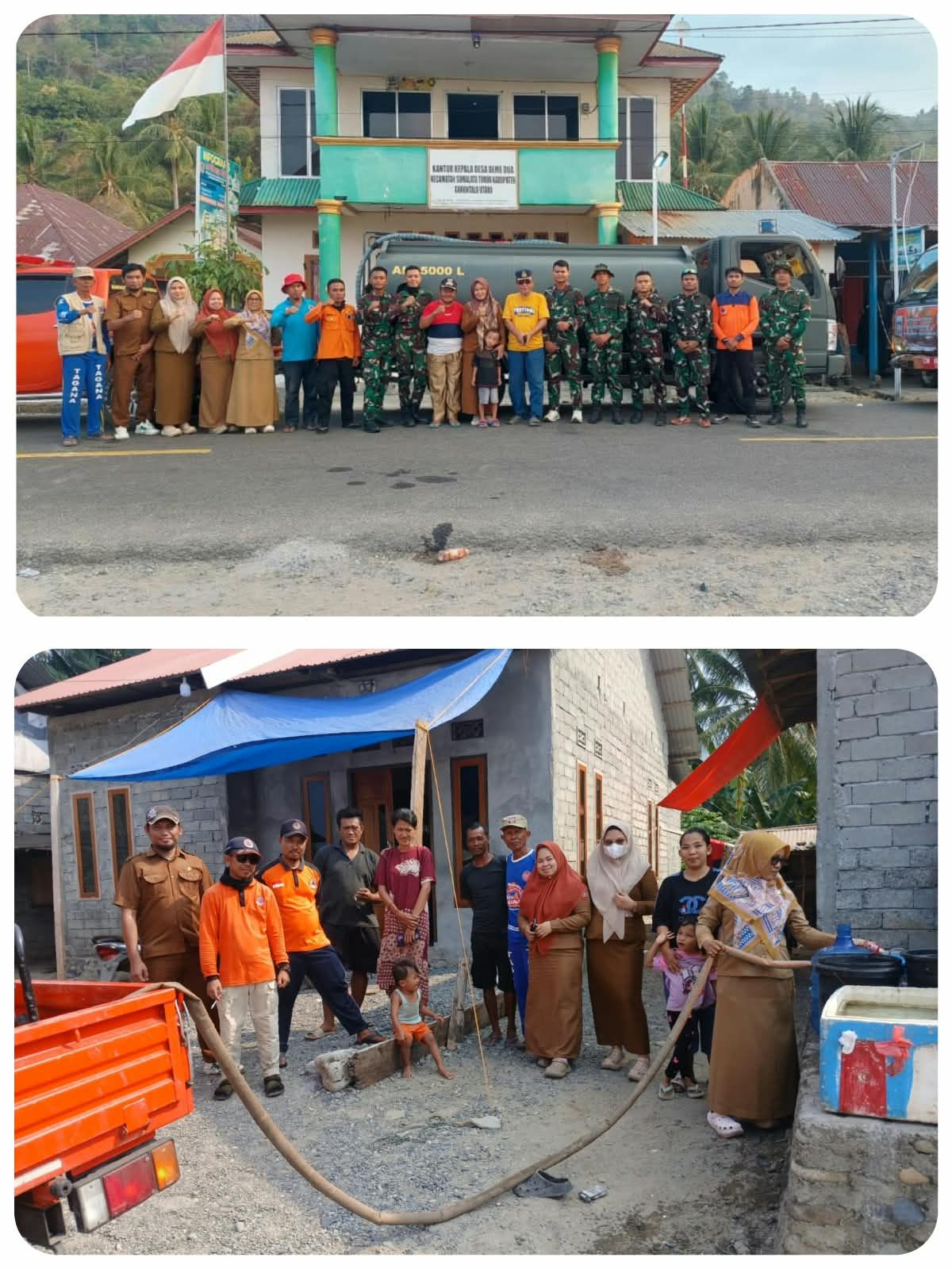 Kolaborasi Penuh BPBD Gorut, BPBD Provinsi dan Yonif 824 MOE’A Salurkan 62.000 Liter Air Bersih ke Tiga Desa di Sumalata Timur