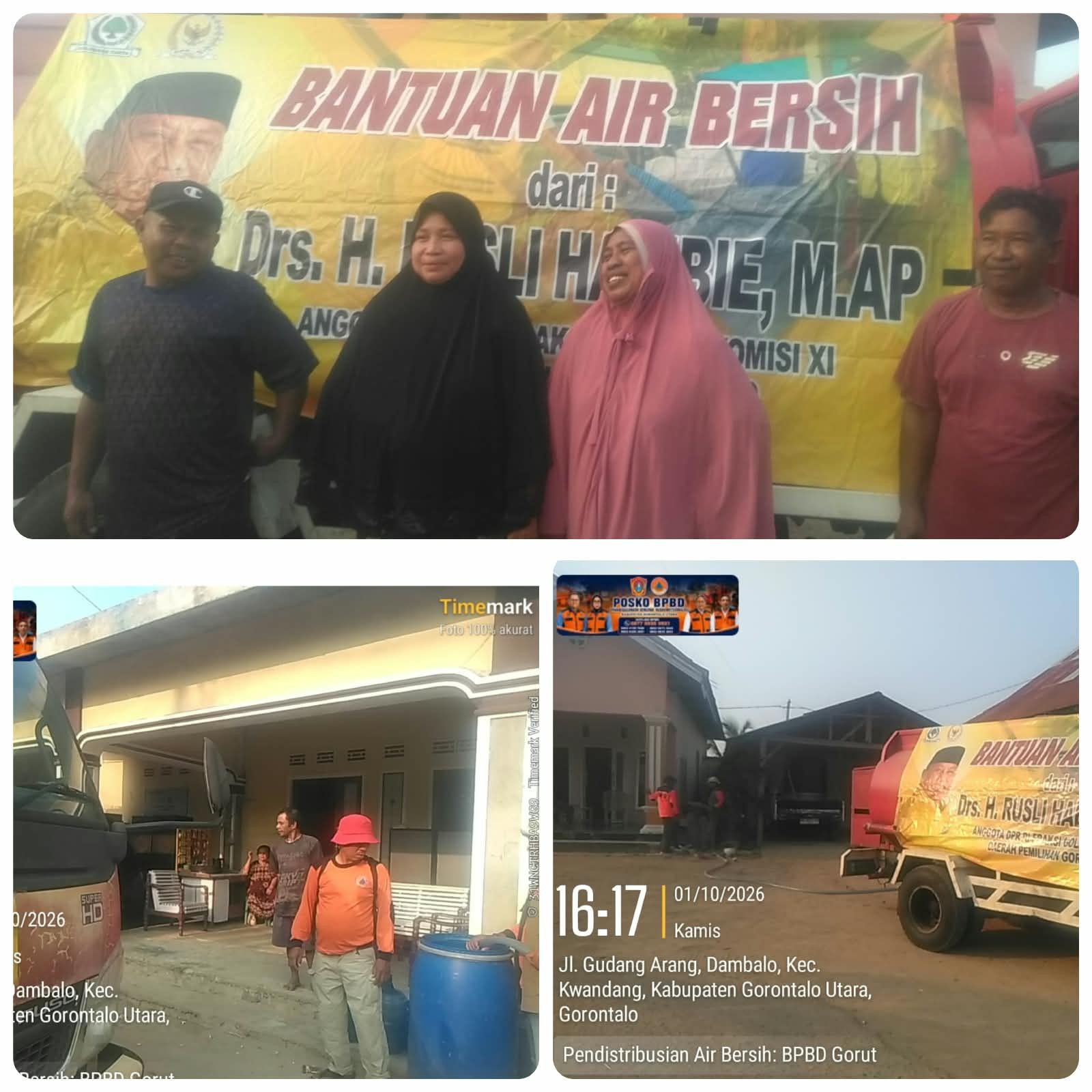 BPBD Gorut Salurkan 5.000 Liter Bantuan Air Bersih dari Anggota DPR RI Rusli Habibie untuk Warga Terdampak Kekeringan di Desa Jembatan Merah