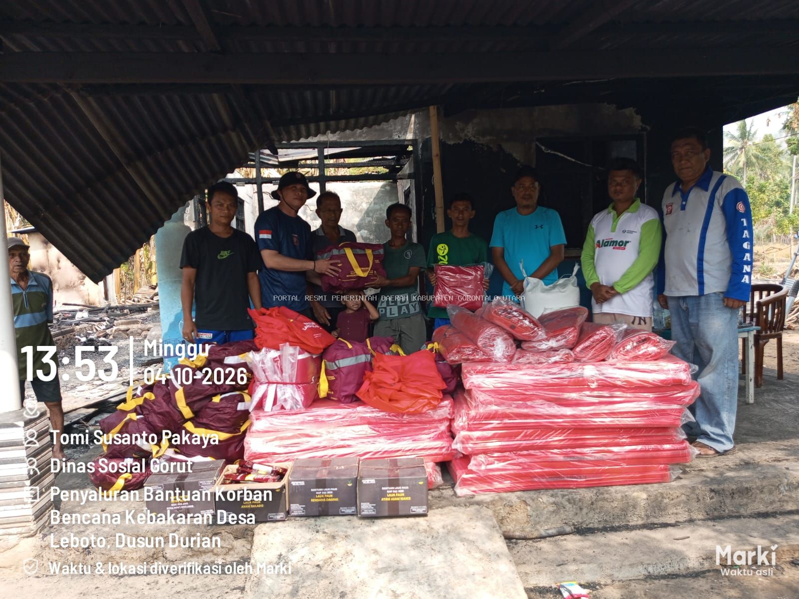 Kebakaran Dua Rumah di Desa Leboto, Dinsos dan Tagana Gorut Salurkan Bantuan Sandang kepada Korban