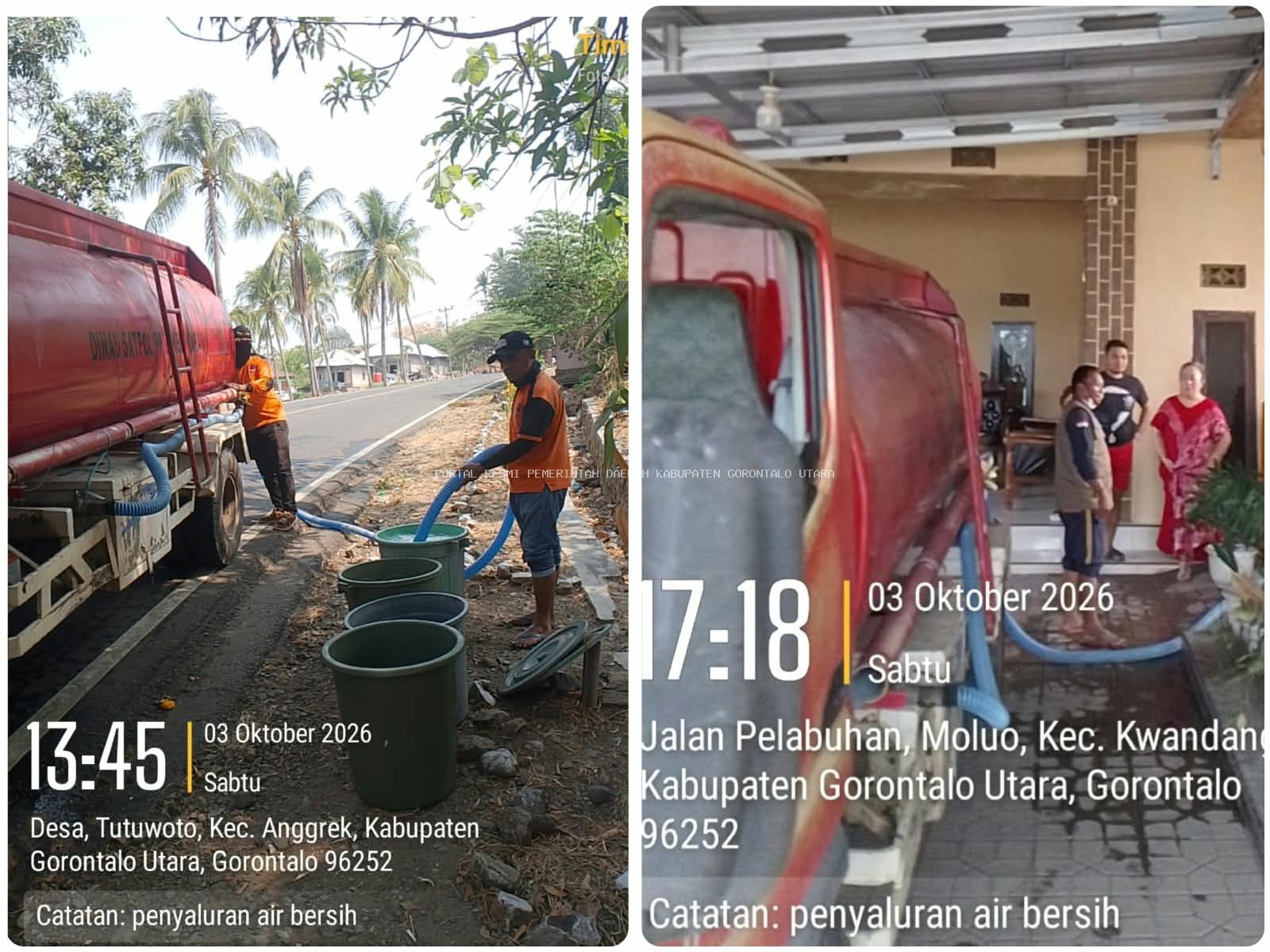 BPBD Gorontalo Utara Salurkan 14.400 Liter Air Bersih untuk 221 KK Terdampak Kemarau